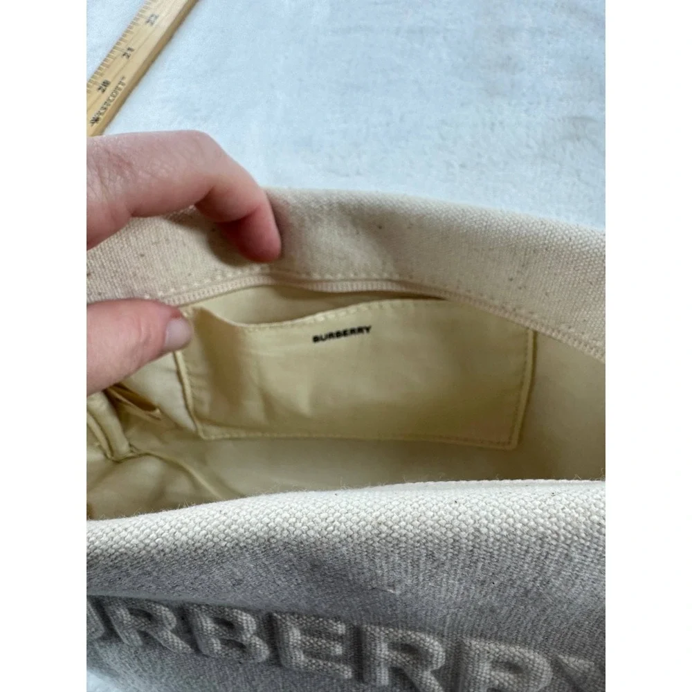 Burberry‎ Cosmetic Toiletry Pouch Ivory Embossed Logo Canvas Zipper Clutch Bag